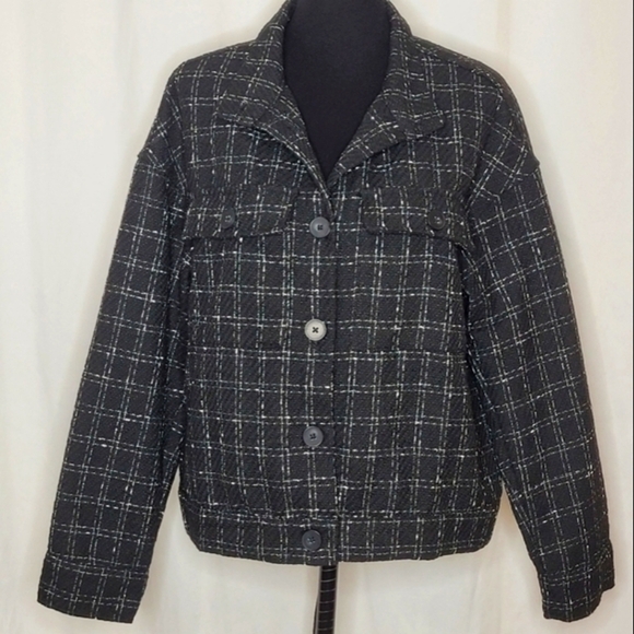 Sanctuary Ashly Jacket Black & White Trendy Tweed Plaid Hip Length - Size M - Picture 1 of 12
